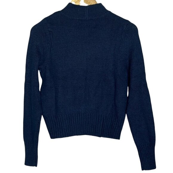 American Eagle Womens XS Mock Neck Varsity Sweater AE Navy Green Pullover Preppy - Picture 4 of 6